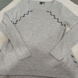 Gray Long Sleeve Top with Navy Accents